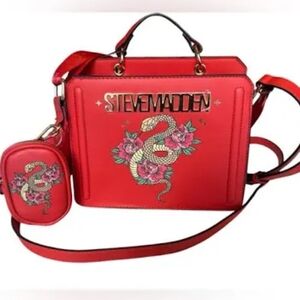 Steve Madden L.E. Red Beverlyn Snake Lunar New Year Double Strap Satchel Bag NWT
